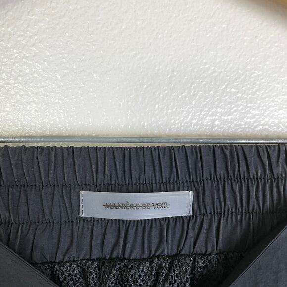 Maniere De Voir Cargo Pants Womens US 4 Black Faux Leather Flare V Waist 33" - Picture 6 of 11